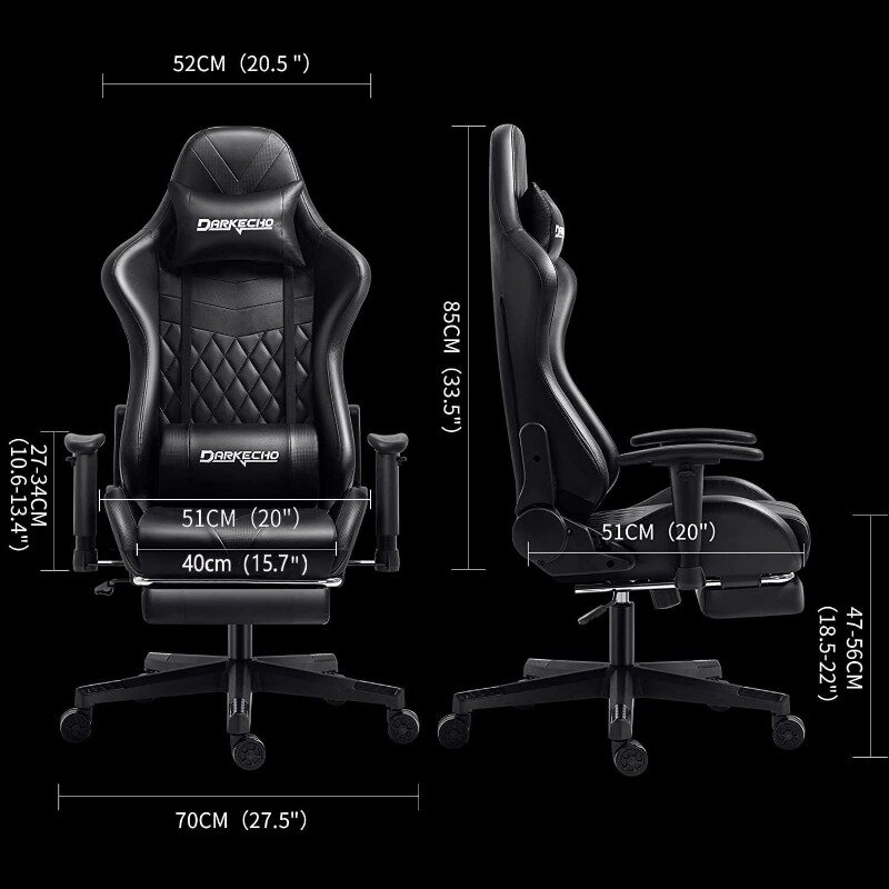 Darkecho Gaming Chair Office Chair with Footrest Massage Racing Computer Ergonomic Leather Reclining Desk Chair Adjustable