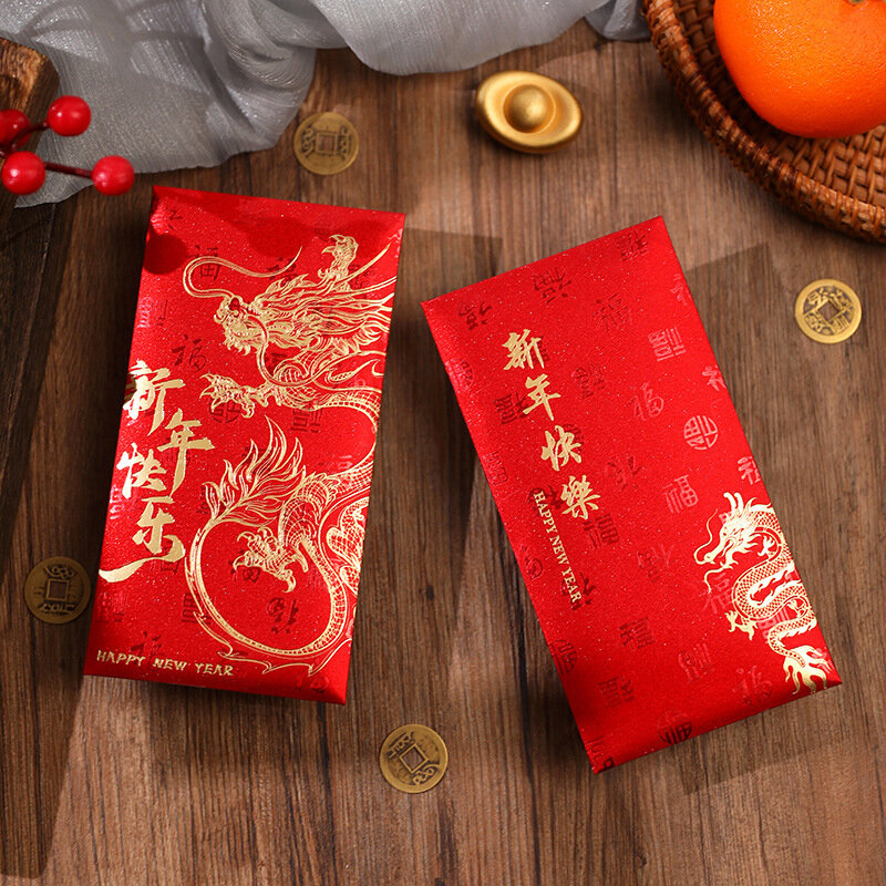 Sobre rojo de dragón de Año Nuevo Chino, sobre de bolsillo para dinero de la buena suerte, suministros de Año Nuevo, 6 piezas, 2024