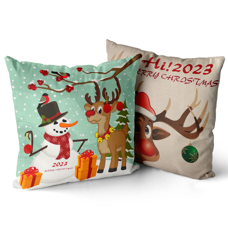 45*45Cm 2023 almohada de Navidad, funda de almohada de lino, decoraciones navideñas y regalos, necesidades navideñas