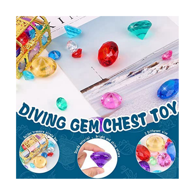 Mergulho Gem Piscina Brinquedos Diamante colorido Gem com tesouro Pirata Chest Box Verão Underwater Gemstones Set