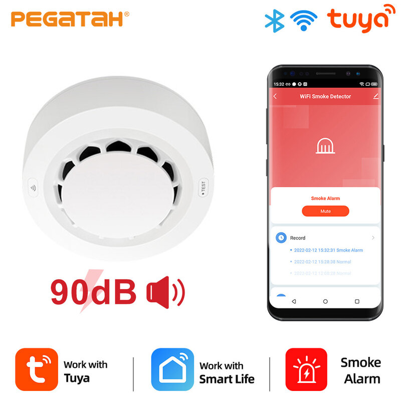 Detector de humo inteligente para el hogar, sistema de seguridad con WiFi, Tuya, protección contra incendios, 90dB, funciona con la aplicación Tuya Smart Life