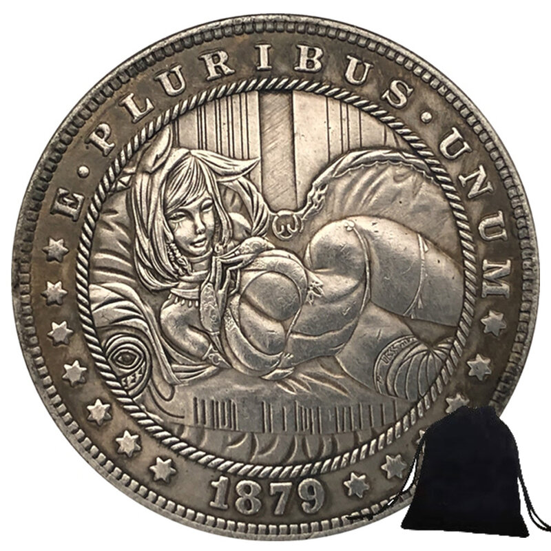 Moneda conmemorativa de la suerte de compromiso de bolsillo de pareja romántica de arte de un dólar con beso de ángel encantador de club nocturno de Lujo + bolsa de regalo