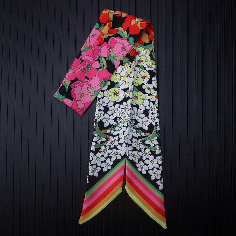 POBING-bufanda de seda con estampado Floral para mujer, pañuelo pequeño de marca de lujo, a la moda, 90x5CM