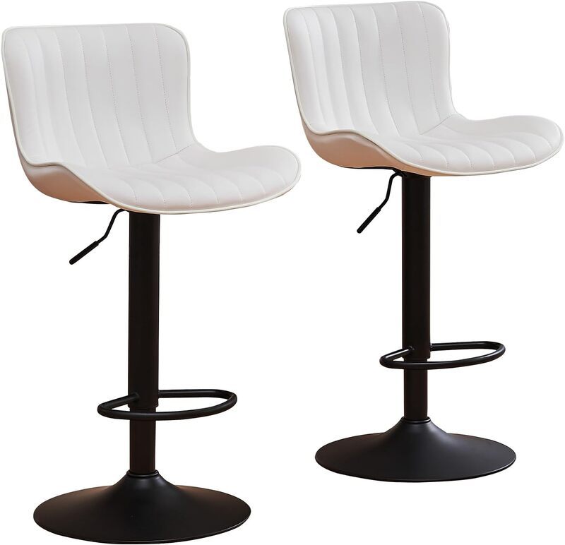 Kidol & Shellder Bar Stools Set of 2 Modern Barstools Adjustable Swivel Faux Leather Bar Chairs for Home Kitchen Island with