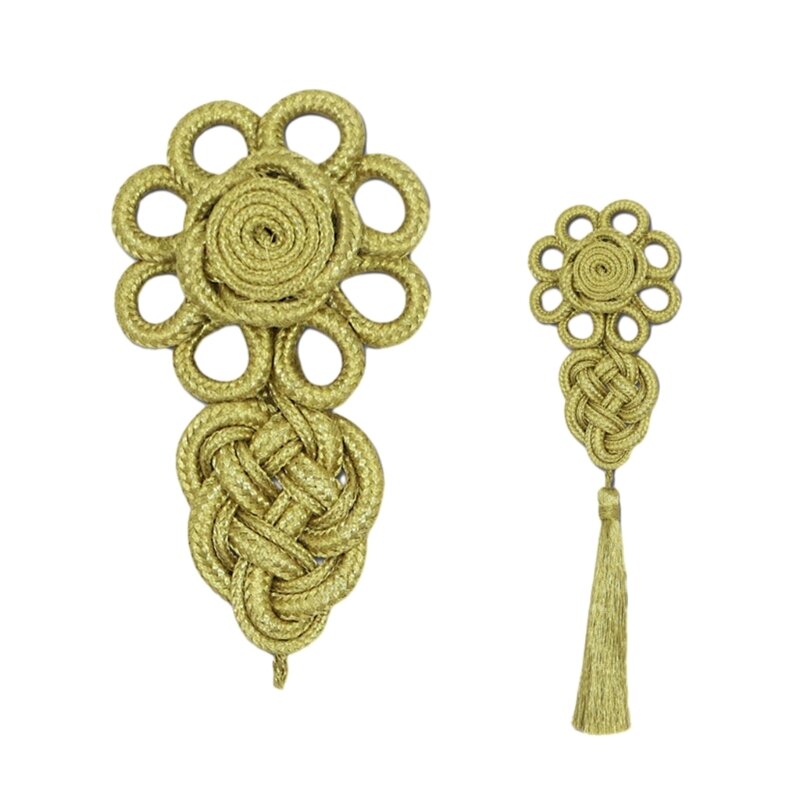 Vintage oro alambre chino nudo con flecos botones tradicional Cheongsam ornamento