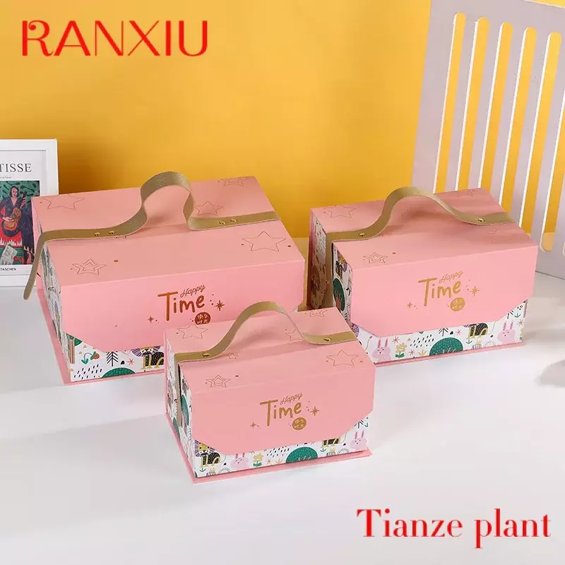 Custom luxury custom logo hot stamping pink cute packaging box flip hand box gift boxes