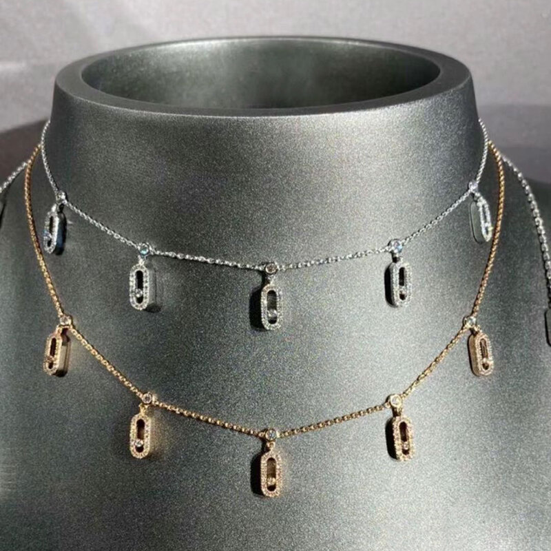 925 perak murni perhiasan mewah klasik memindahkan seri berlian seluler 5 AIR Drop berlian wanita berlian liontin kalung