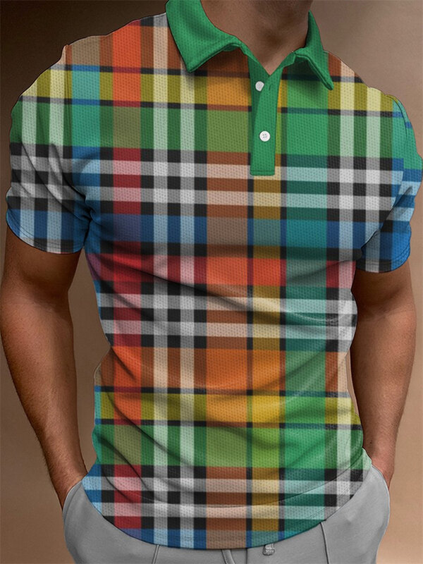 Camisa polo grande solta masculina de manga curta estampada em 3D, roupa casual legal, top sênior, verão