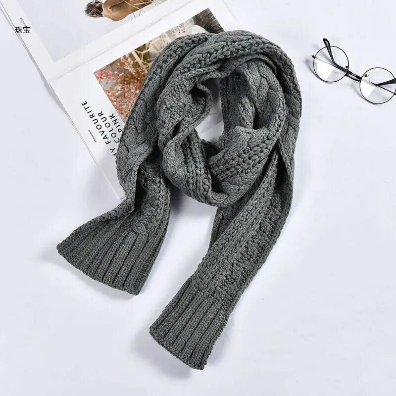 X5QE Women Girls Winter Chunky Braided Cable Knit Hat Scarf Set Solid Color Cuffed Beanie with Long Neck Warmer
