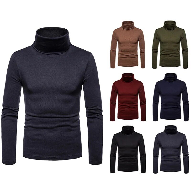 Mens Winter Bottom Basic Pullover Long Sleeve Turtleneck Sweater Solid Color Fashion Knitwear Man Sweaters SW01