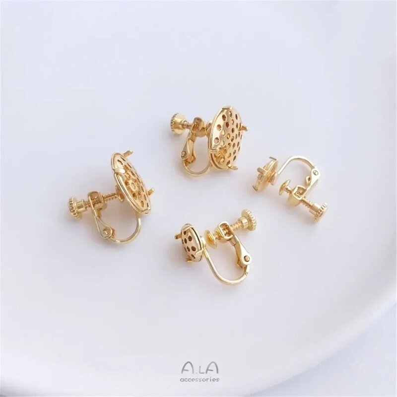 Aksesoris anting-anting DIY buatan tangan baki Pancuran klip telinga sekrup cakram jala emas asli 14K