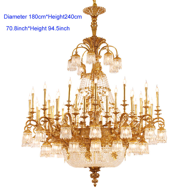 French Luxury Copper Ceiling Chandelier Hotel Lobby Lighting Brass Crystal Duplex Building High Pendant Lamp Hanging Living Room