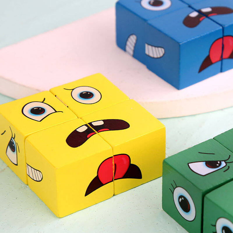 Bambini Face Change Expression Puzzle Building Blocks cubo Montessori gioco da tavolo giocattolo giocattoli educativi precoci per i regali dei bambini