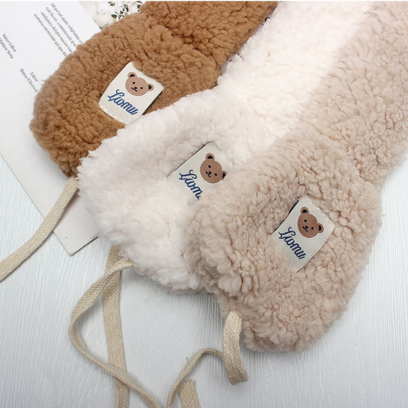 Cute Bear peluche paraorecchie moda coreana Lace UP Ear Cover inverno caldo scaldaorecchie adulti bambini cuffie in peluche regolabili paraorecchie