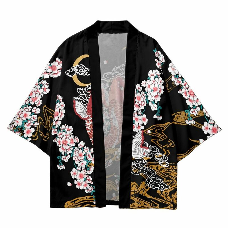 Verão dos desenhos animados carpa floral impresso kimono cortado calças definir feminino japonês haori asiático streetwear cardigan yukata cosplay