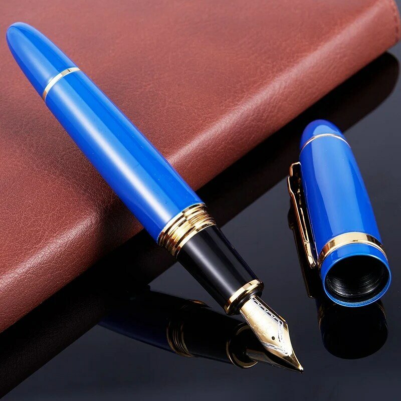 JINHAO – stylo-plume 159 18KGP, 2 pièces, plume moyenne et large, 0.7Mm, bureau gratuit, avec une boîte, argent et bleu