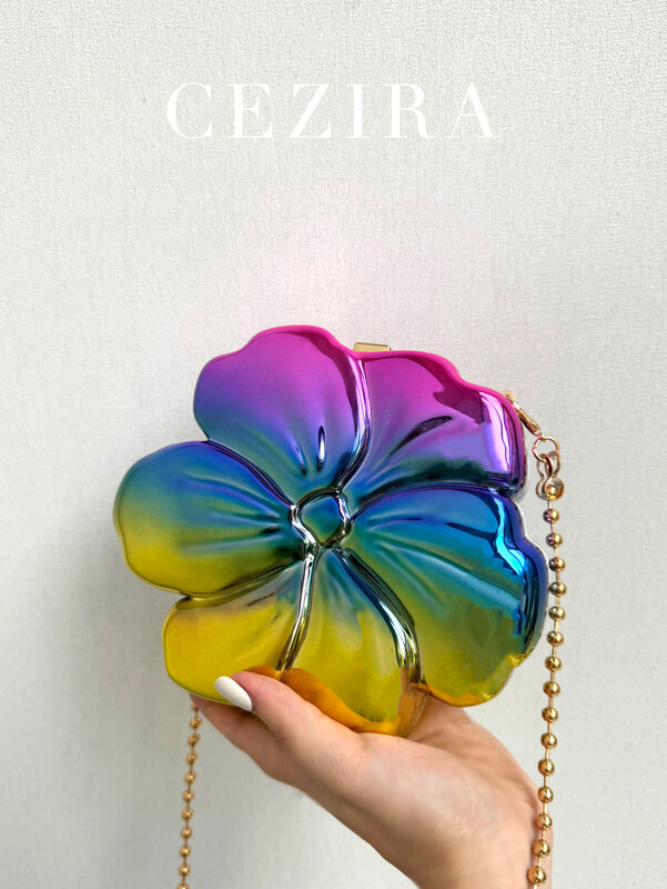 CEZIRA Women's Luxury Acrylic Evening Case Bag Fashion Flower Shaped Elegant Handbags Beads Chain Shoulder Cross body Party Prom