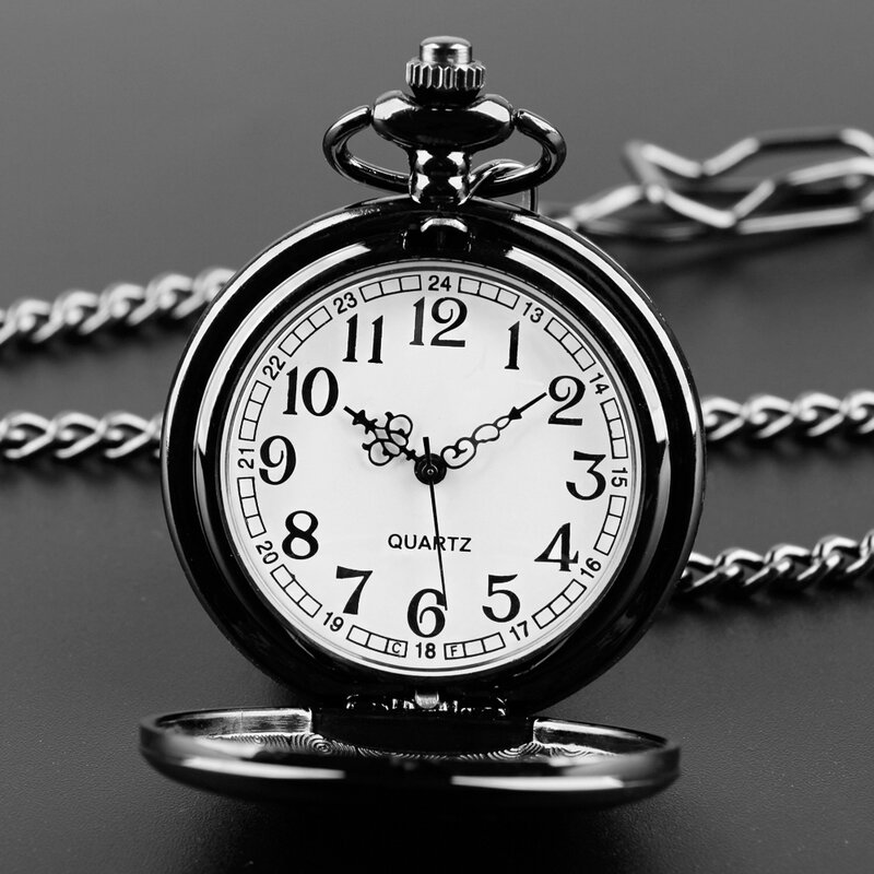 Clássico preto quartzo relógio de bolso para homens, relógio FOB unisex, presente requintado, alta qualidade, moda vintage