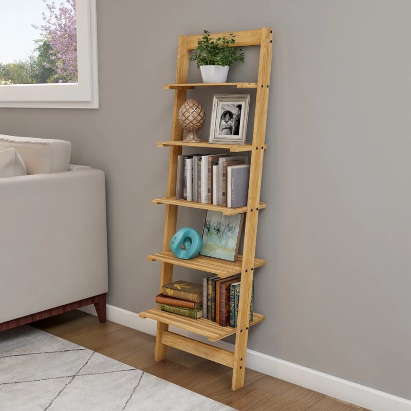 Five-Tier Ladder Blonde Wood Storage Shelf