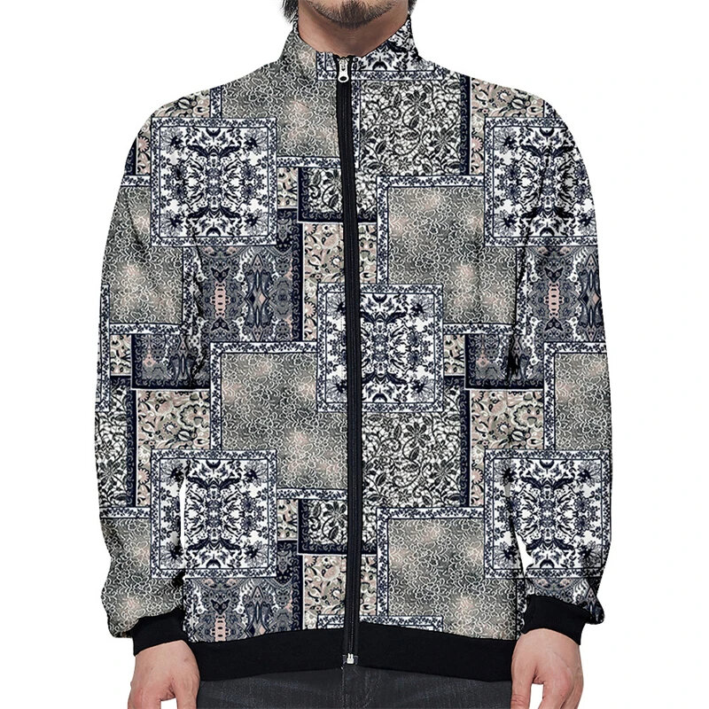 New Fashion Harajuku Hawaiian Style Print Men's Zip Up Jacket Casual Long Sleeve Streetwear Oversized Graphic Male Jacket Tops