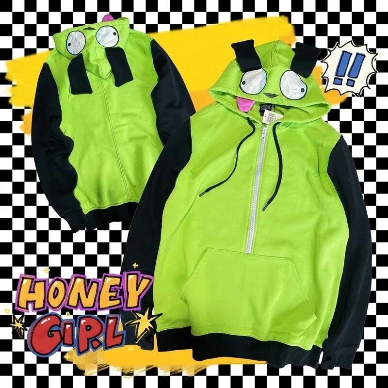 Eindringling Zim Cosplay Kostüm Alien Zim Gir Doom Hoodies Top Jacke Mantel Erwachsenen Halloween Reiß verschluss Sweatshirts mit Ohren Halloween
