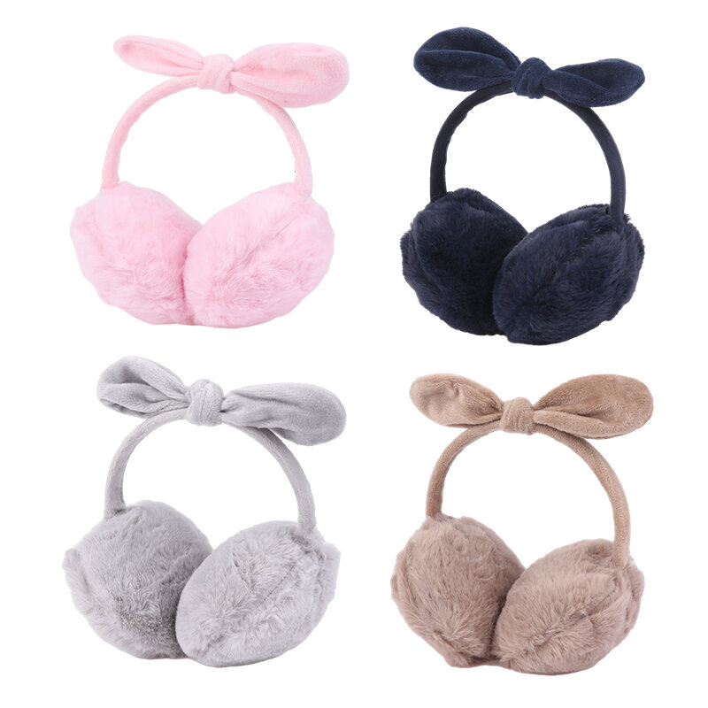 Thermal Soft Plush Earmuffs Winter Bunny Ears Bow Thicken Ear Warmer Outdoor Sports Cold Protection Adjustable Ear Cover