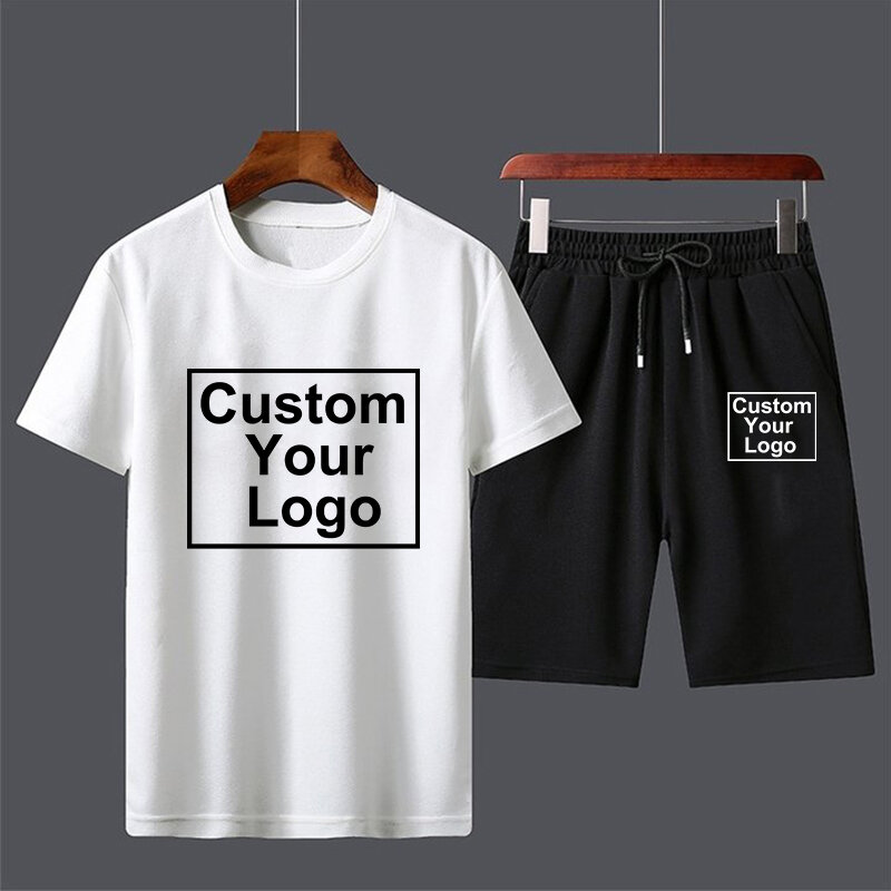 Shorts e camiseta de manga curta masculina, terno esportivo de algodão confortável, estampa de logotipo personalizada, nova moda, 6 cores, verão