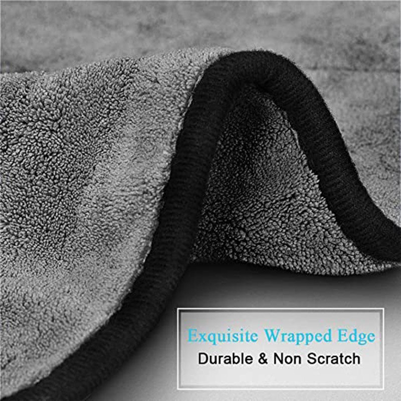 Toalha de limpeza de dupla camada de microfibra, super absorvente, grosso, macio, secando o pano, corpo do carro, lavando, limpo