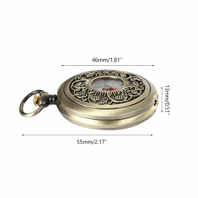 Reloj bolsillo con decoración brújula, elegante collar, reloj cadena para hombres y mujeres