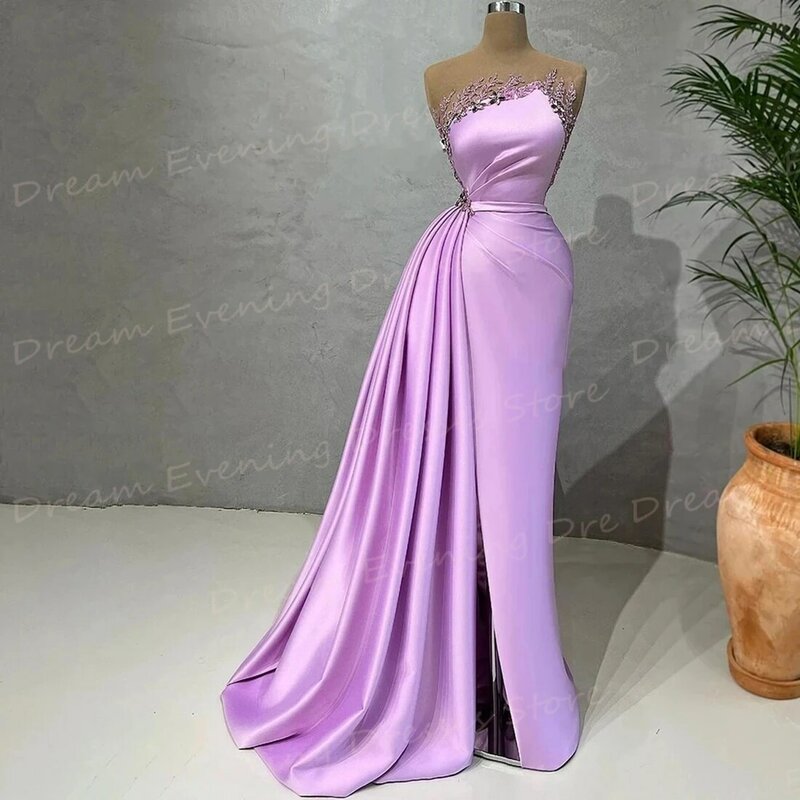 2024 Beautiful Purple Women's Mermaid Generous Evening Dresses Classic Strapless Sleeveless Pleated Prom Gowns Robe De Soiree