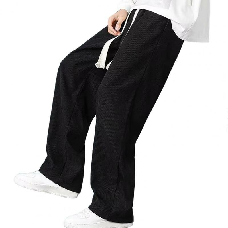 Celana olahraga hangat untuk pria, celana panjang olahraga lembut cuaca dingin mewah tebal pinggang elastis kaki lebar dengan saku