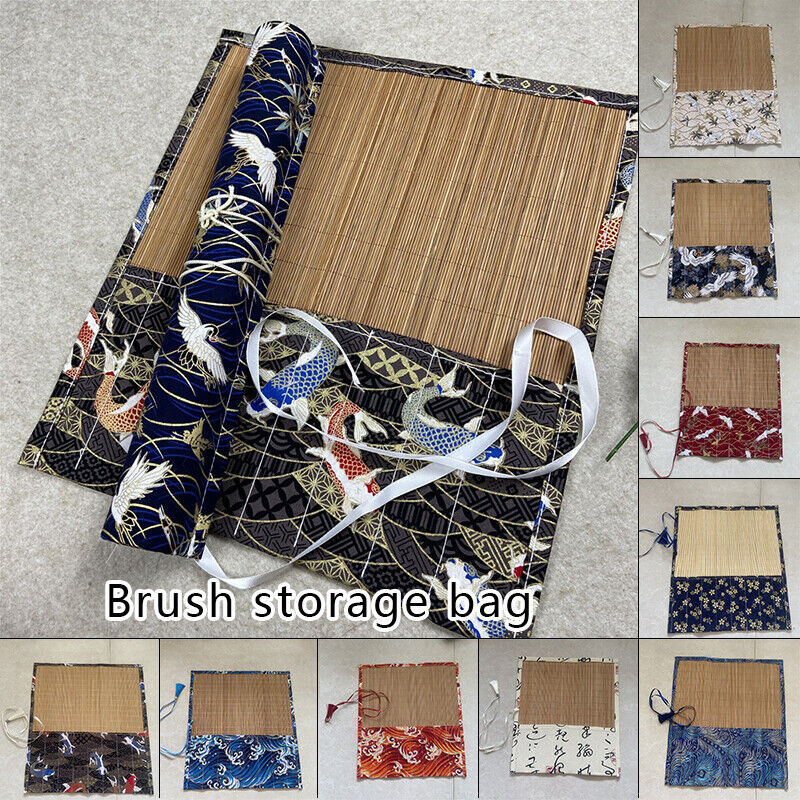 Portalápices de pintura Retro, estuche de almacenamiento de caligrafía, bolsa rodante de bambú, Simple, portátil, nuevo, 36x33cm