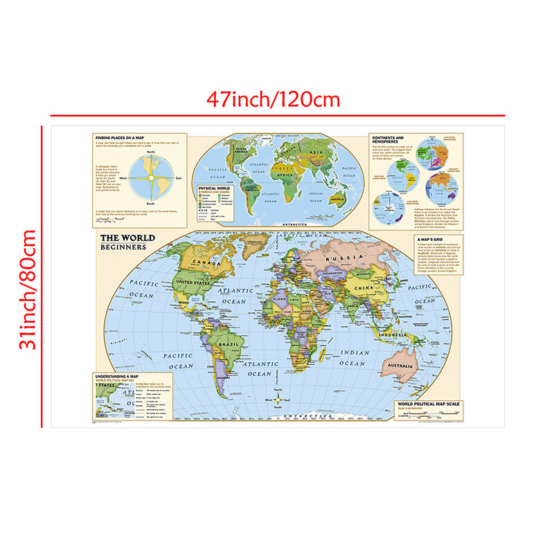 Tecido Spary Mapa do Mundo sem Bandeira do País, Decoração para Casa, Escola e Sala de Aula, Travel Supplies, 120x80cm