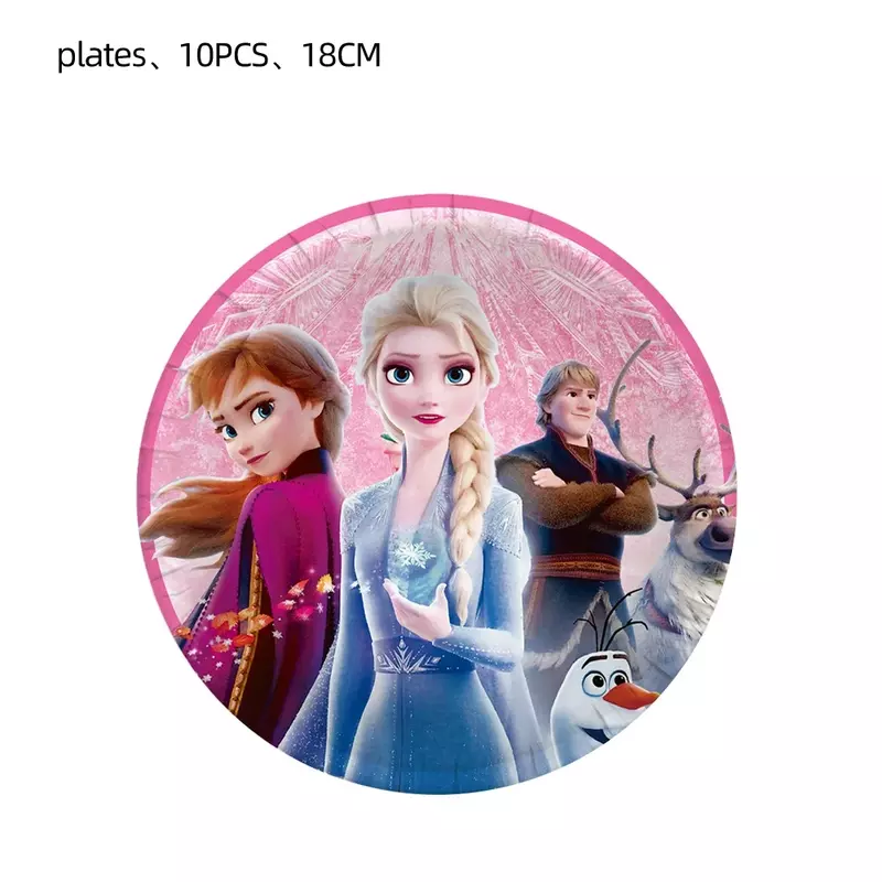Disney-decoración de fiesta de cumpleaños para niña, mantel rosa con globos de Elsa y Anna, platos y tazas, suministros para Baby Shower