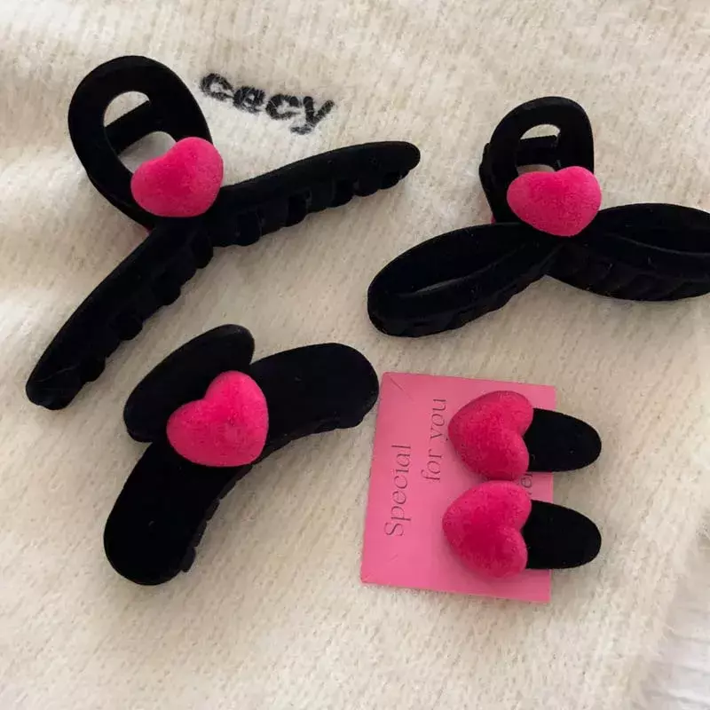 Корейский черный бархатный зажим для волос в форме сердца для женщин и девушек винтажные Розовые заколки для волос в форме сердца заколки для волос аксессуары для волос