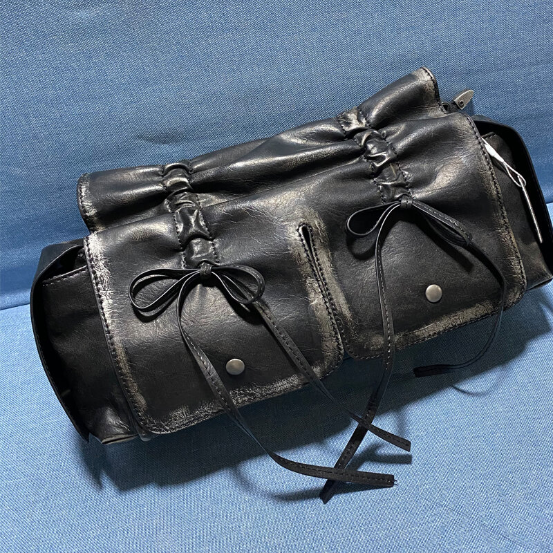 Сумка на шнурке для мотоциклистов с бантом для женщин, роскошные дизайнерские сумки и кошельки, новинка 2023, винтажные плиссированные сумки через плечо