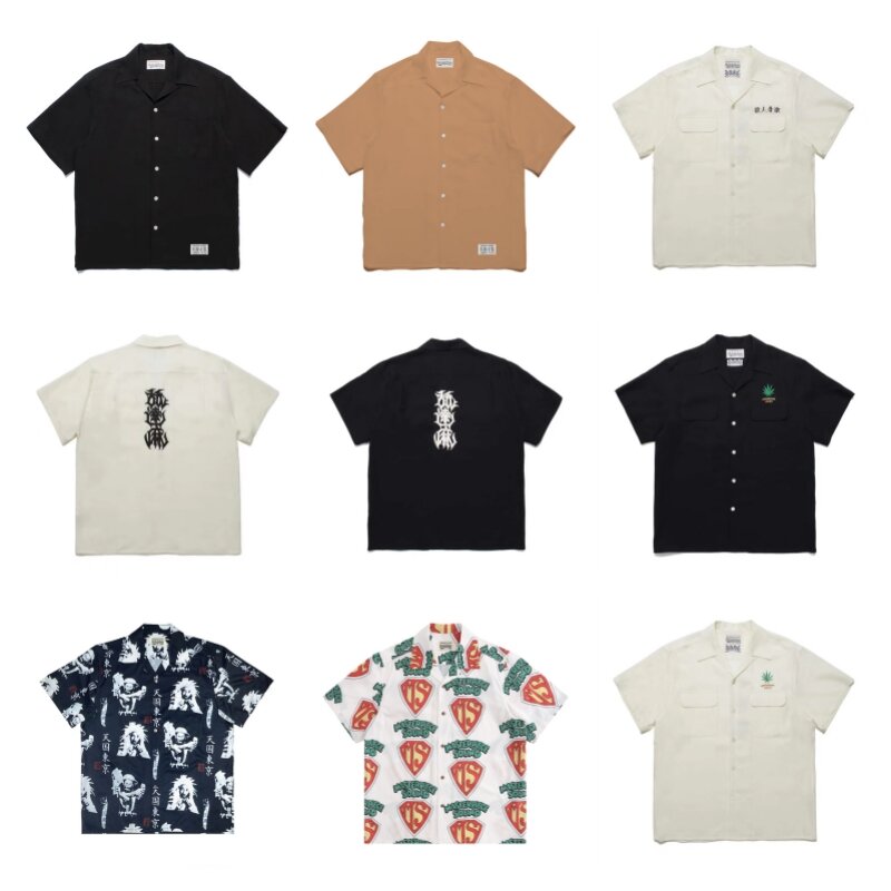 WACKO MARIA Tenkoku camisa de manga corta de Tokio para hombres y mujeres, camisetas hawaianas de moda, Tops de alta calidad