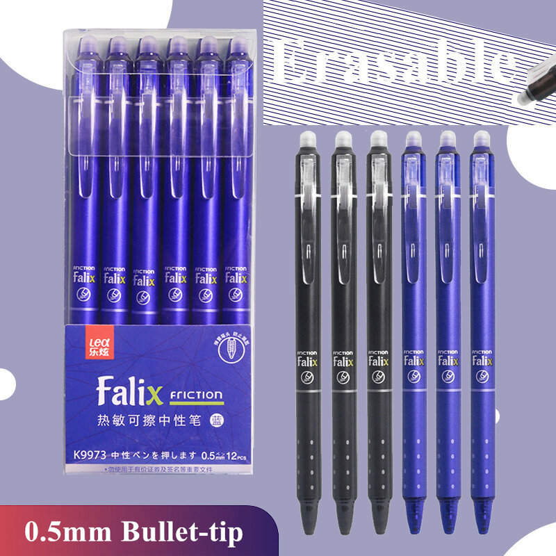 Ensemble de stylos gel rétractables et effaçables, fournitures de bureau, kit de papeterie pour examen, encre gel noire et bleue, gomme intégrée, tous les jours, 0.5mm