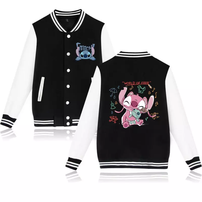 Moletom Disney Stitch para homens e mulheres, jaqueta de beisebol infantil, Harajuku Streetwear, casacos universitários para meninos e meninas, Y2k, anos 90