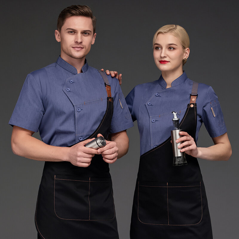 Chef Shirts Kitchen Uniforms Working Clothes For Men Bakery Bar Chef Jacket Apron Waterproof Restaurant Women Waitress Black
