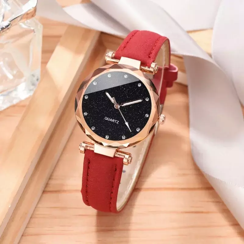 2 szt. Luksusowa moda damska zestaw zegarków pasek ze skóry PU damski zegarek kwarcowy Rhinestone RoseGold bransoletka ze stopów na prezent dla pań