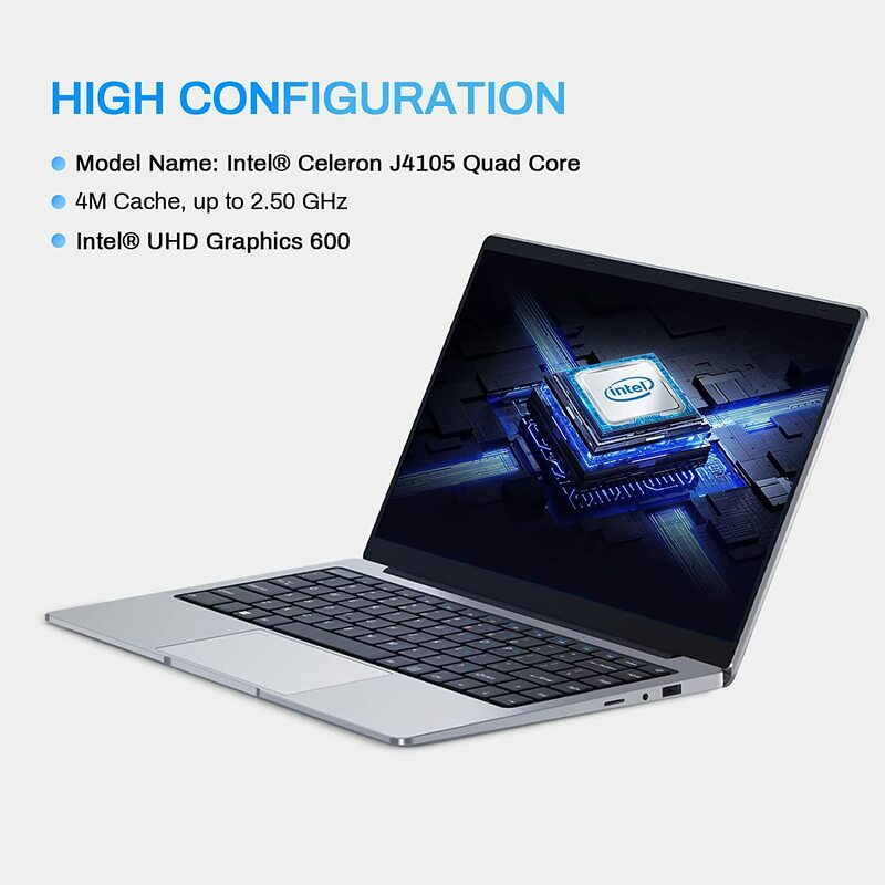 Laptop J4105Intel Quad Core, 14 polegadas, 6GB de RAM, SSD 1TB, Notebook Student, Banda Windows 10, WiFi, 2K FHD, Tela IPS, Preço baixo