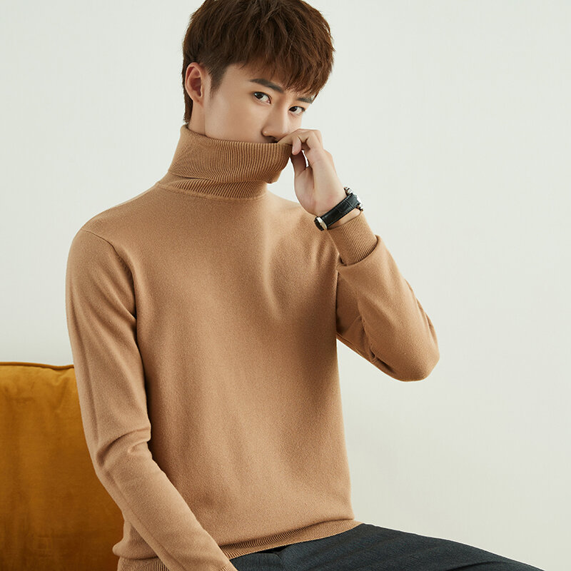Autumn And Winter New High Neck Sweater Men's Solid Color Pullover Long Sleeve Fashion Thickening Versatile Underlay Knitting