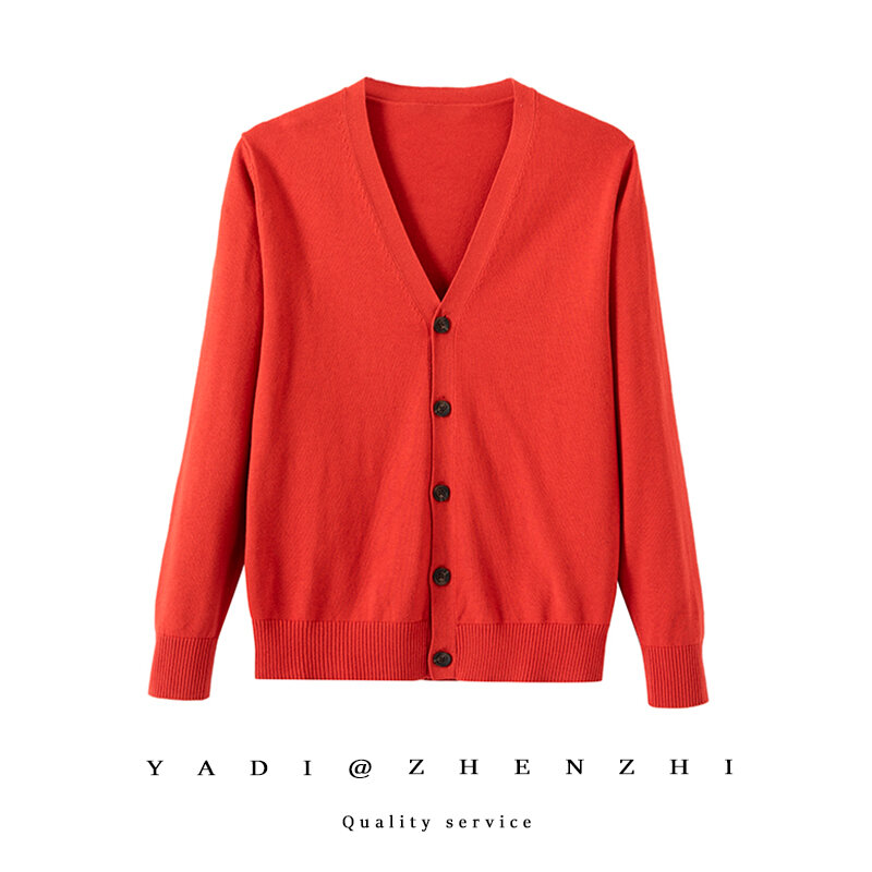 Cardigã de malha monocromática para mulheres, jaqueta casual com gola v, blusa fina de manga comprida, elegante e versátil, algodão puro, primavera e outono