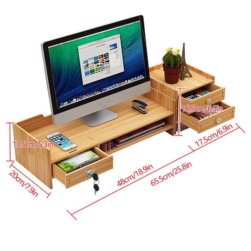 Organizador de escritorio de madera con cajones, suministros de oficina, escritorio de mesa para computadora