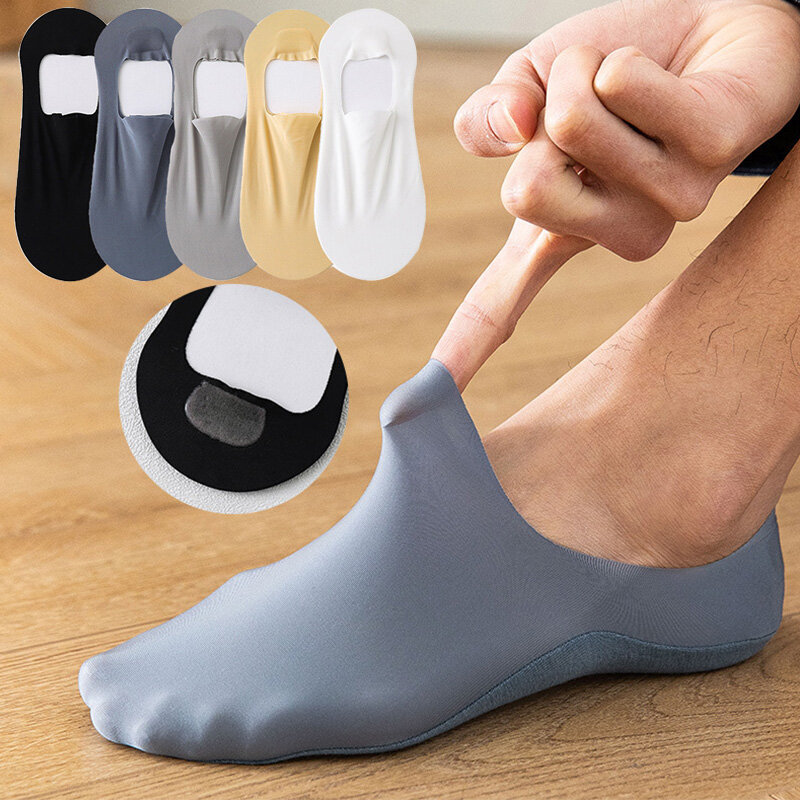 2023 Nieuwe Zomer Onzichtbare Sokken Voor Mannelijke Nylon Ijs Zijde Non-Slip Sokken Geen Spoor Casual Ademend Klassieke Mannen 'S Ademend