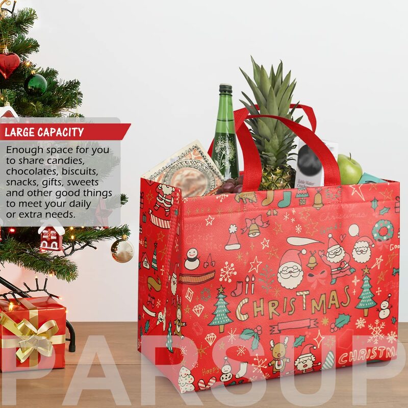 Sacchetto regalo di natale da 8 pezzi, borsa natalizia multifunzionale in tessuto non tessuto per lo shopping di confezioni regalo, forniture per feste di natale