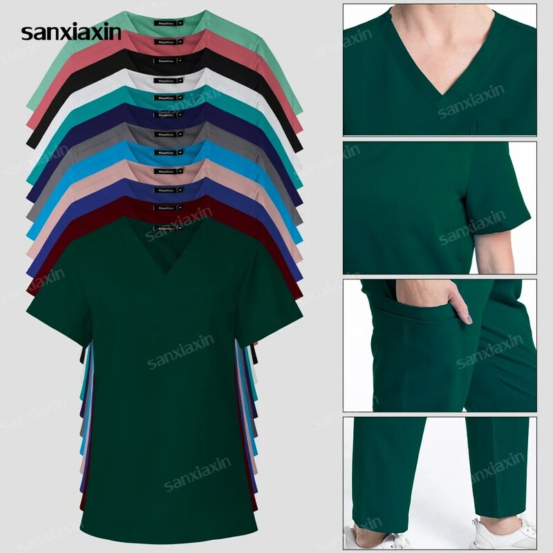 Enfermeira Médica Uniforme para Homens e Mulheres, Uniformes Cirúrgicos, Scrubs Set, Clínica Enfermagem Scrubs, Tops e Calças, Salão de Beleza, Spa Workwear, S-XXXL