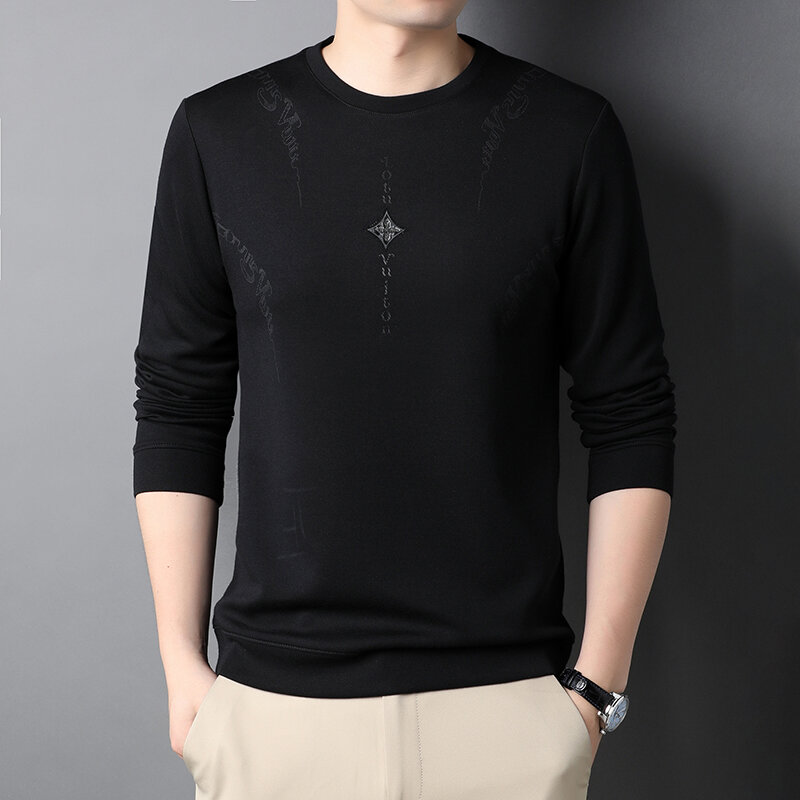 Stilvoller Rundhals pullover für Männer im Frühjahr, einfarbiges Sweatshirt für lässige Outfits
