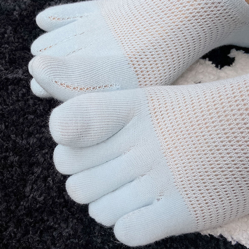 Calcetines tobilleros de malla para hombre, medias transpirables de algodón que absorben el sudor, de cinco dedos, novedad